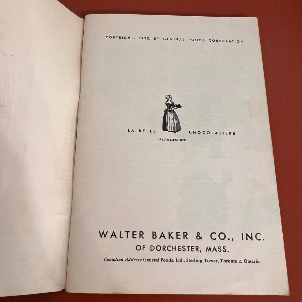 Vintage 1932 Baker's Best Chocolate Recipes Cookbook Walter Baker & Co Booklet